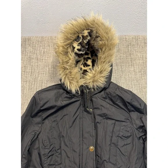 London Fog Down Parka Jacket Womens 10/12 Kids Puffer Hooded Faux Fur - Picture 4 of 16